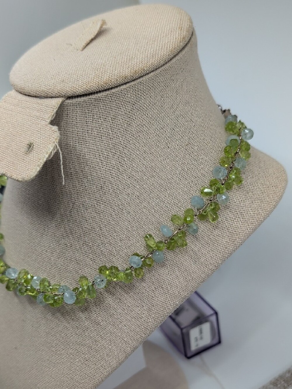 Ross-Simons 925 Sterling Silver Peridot Aquamarine Cluster Necklace 16" - Picture 7 of 17